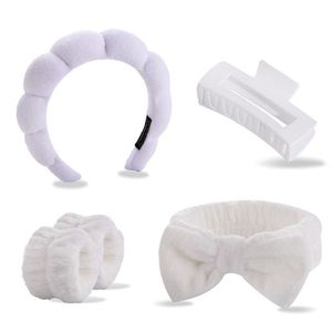 Ensemble de bandeaux en tissu éponge tressé effet nuage, bandeau en éponge à couronne haute avec sangle de poignet pour le lavage du visage, le maquillage, le spa, cadeau unisexe - Product Image 5