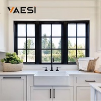 Ventana abatible de pantalla de inicio personalizada con diseño de parrilla Ventanas de aluminio con marco negro de vidrio de baja emisividad