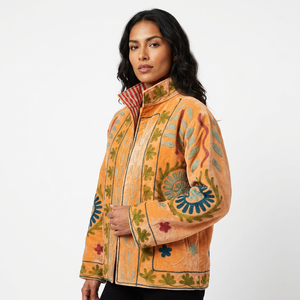 Chaqueta Bomber Acolchada para Mujer, Reversible, de Terciopelo y Algodón, con Bordado Floral, Cuello Mandarín y Mangas Largas - Product Image 1