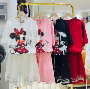 Conjuntos de Camisetas de Manga Corta y Pantalones Cortos de Algodón 100% de Alta Calidad con Diseño de Dibujos Animados y Pedrerí<span class=keywords><strong>a</strong></span> OC651 - Product Image 2