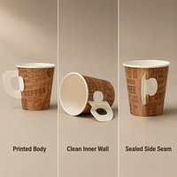 Gobelet à café en papier de 7 oz avec poignée, jetable, empilable, à rebord roulé, pour thé chaud, vente en gros
