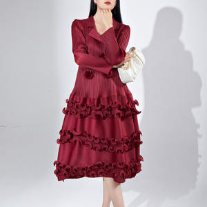 Vestido elegante de mujer con pliegues Miyake Vestido de pastel con dobladillo plisado de manga larga Vestido de moda de diseño elástico de alta calidad - Product Image 4