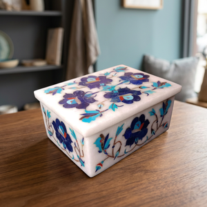 Caja Decorativa Artesanal con Incrustaciones de Mármol Grabado, Diseño Floral de Piedra, Estilo Antiguo, Elegante, para Almacenamiento, Decoración Navideña para el Hogar - Product Image 3