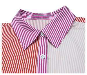 Produttori di abiti doganali <span class=keywords><strong>camicetta</strong></span> di cotone a righe giallo chiaro e <span class=keywords><strong>fucsia</strong></span> e camicie a maniche corte - Product Image 3