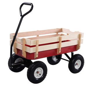 Chariot de jardin en bois pour enfants, chariot à pousser, outil, chariot de jardin en bois avec roues pneumatiques et panneaux en bois TC1812 - Product Image 1