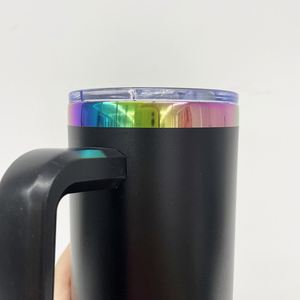 Custom LogoBulk Stainless Steel Mirror Rainbow Plated 20Oz Travel Mug Removable <b>Plastic</b> Handle With Slide Lids - Product Image 3