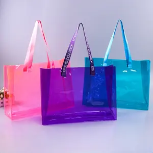 定制标志紫色粉色透明热粉色霓虹礼品塑料沙滩购物聚氯乙烯手提袋