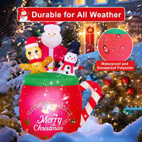 1,8m Aufblasbarer Weihnachtsbecher mit Weihnachtsmann, Lebkuchenmann und Schneemann, LED-Beleuchtung, Weihnachtsdekoration für Garten, Rasen, Haus und Außenbereich