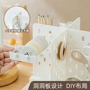Desktop Organizer With Drawer Pen Holder Storage Shelf For Student Workspace White Rectangle Standing Type - Product Image 4