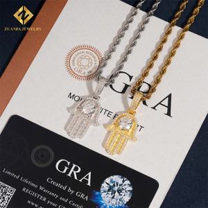 Prix d'usine, bijoux hip-hop raffinés, pendentif en moissanite VVS, argent 925, diamant glacé personnalisé, pendentif main de Hamsa porte-bonheur, cadeau - Product Image 2