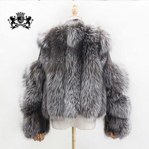 Las mujeres alta calidad full pelt real de plata de la piel de fox <span class=keywords><strong>abrigo</strong></span> mujer negro de manga larga chaqueta de piel de zorro - Product Image 3