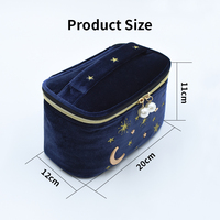 Sac de maquillage et cosmétiques personnalisé en velours écologique avec fermeture éclair, broderie, pompons et motif lune étoiles pour femme