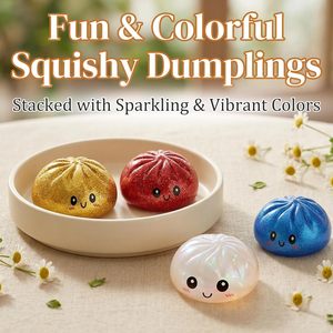 <b>Glitter</b> Dumpling, <b>Glitter</b> Dumpling Squishy with Box, 6 Color Options Dumplings Squishy Toy for Stress Relief (<b>Red</b>) - Product Image 5