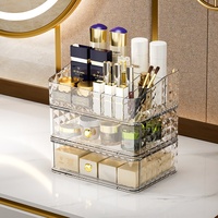 Boîte de rangement cosmétique en plastique transparente à texture diamantée, tiroirs compartimentés, grande capacité pour les soins de la peau, le rouge à lèvres, les pinceaux de maquillage