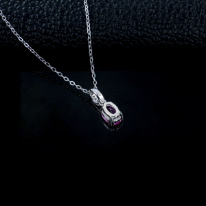 925 Sterling Silver Lab-Grown Padparadscha <b>Pink</b> Sapphire <b>Necklace</b> - Product Image 4