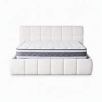 Lit rembourré en tissu ondulé de luxe avec coffre de rangement à vérin à gaz, taille et couleur personnalisables, vente en gros directe usine OEM