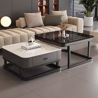 Grande table basse carrée en bois de verre blanche et noire extensible avec rangement de luxe moderne unique pour le salon