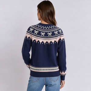 Suéter de Cuello Redondo Azul Marino para Mujer Talla Grande con Patrón de Lazo, Jersey de Punto de Manga Larga, Ropa Casual de Invierno - Product Image 2