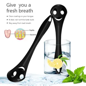 2023 Black Elf Smiling Face Tongue Scraper100% Stainless Steel Oral Cleaning Tool Oral Odor Remover Clean Tongue