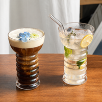 Vente en gros de gobelets en verre borosilicate haute résistance à paroi côtelée de 17 oz, transparents, pour café glacé, jus, soda, boissons froides, café, restaurant