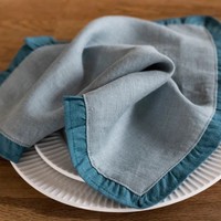 Napperons de table personnalisés en gros à volants, durables, anti-brûlure, 100 % lin, avec logo brodé ou imprimé