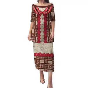 सबलिमिनेशन प्रिंटिंग समोआ सियापो पुलेलासी टेसा पैटर्न हिबिस्कस ड्रेस फैक्टरी नवीनतम पॉलिनेशियन आदिवासी कपड़े उच्च गुणवत्ता