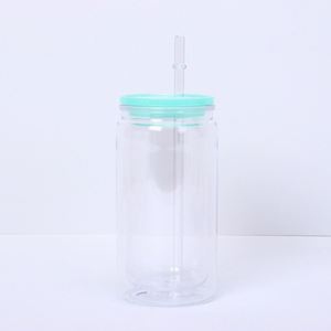 Portable Travel-Friendly 16oz Double Wall <b>Plastic</b> Mason Cup with Handle Straw for Picnic BBQ Outdoor - Product Image 1