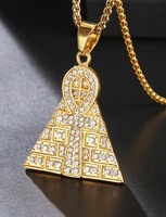Collar con Colgante Pirámide Ankh de Acero Inoxidable Dorado, Cruz Egipcia CZ, Cadena de Caja, Joyería para Hombre y Mujer, Venta al por Mayor, OEM Personalizado