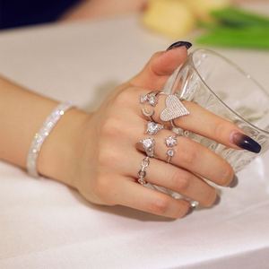 Dylam Instagram Trendy Heart Smile Shaped Open 925 <b>Sterling</b> <b>Silver</b> Diamond 5A Zircon <b>Adjustable</b> Engagement Wedding <b>Rings</b> - Product Image 1