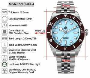 Reloj de Buceo <span class=keywords><strong>San</strong></span> <span class=keywords><strong>Martin</strong></span> SN0128G de 40 mm, NH35 Automático Mecánico, Esfera de Esmalte, Reloj Clásico para Hombre, Resistente al Agua 200 m, Reloj de Pulsera de Zafiro - Product Image 6