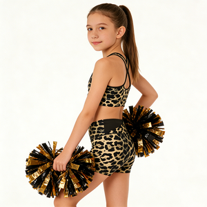 ชุดออกกำลังกายเต้นรำแบบใหม่ ดีไซน์พิมพ์ลายเสือดาว ผ้าตาข่าย บราและกางเกงขาสั้น สำหรับฝึกซ้อมเชียร์ลีดเดอร์ - Product Image 2