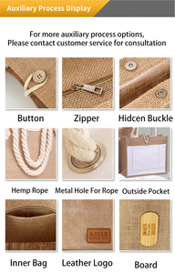 Bolso de compras tejido de lino portátil reutilizable para mujer de diseño con bolso de viaje informal para festivales de yute - Product Image 6