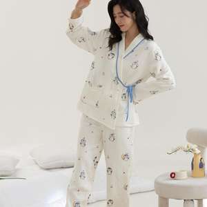 Robe de maternité kimono en gaze à quatre couches en coton Class-A | Doublure matelassée épaissie et chaude, style mignon pingouin, vêtements de nuit de <span class=keywords><strong>grossesse</strong></span> - Product Image 2