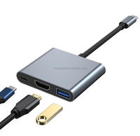 Stasiun Dok 4K 60hz 30Hz, Hub USB-C tiga dalam satu Tipe C dengan Transfer Data pengisian PD Aluminium tahan lama