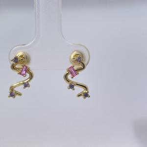 Tianyu Gems Classic Gold Plated Brass <b>Emerald</b>-Cut Round Zircon <b>Stud</b> <b>Earrings</b> with Animal Design Subtly Luxurious Pinkish-Purple - Product Image 4