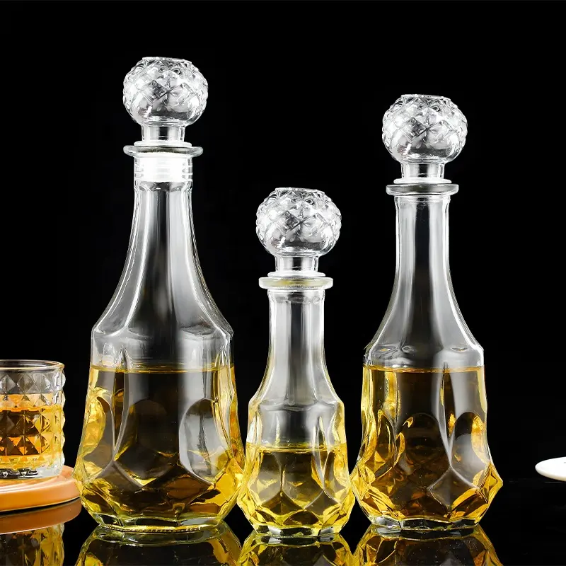 Роскошный дизайн, 230 мл, 500 мл, 750 мл, графин для виски, пустые прозрачные стеклянные бутылки для вина со стеклянной пробкой