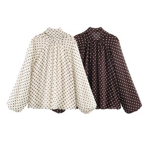 Neue Damen-Bluse mit Polka Dots, Langarm, Stehkragen, Schleife, Transparentes Chiffon-Oberteil, Elegantes Freizeithemd - Product Image 1