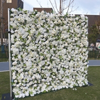 Dekorasi dinding bunga mawar buatan putih ukuran 8ft x 8ft, backdrop gulung untuk acara pernikahan, latar belakang fotografi