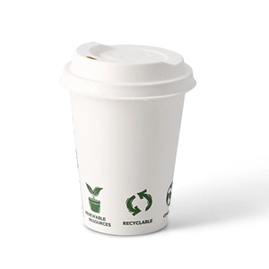 Gobelets à café en papier écologiques biodégradables de 12 oz, blancs, Ø 90 mm, imprimés avec l'icône Ecoup, à paroi simple, grand format - Product Image 4