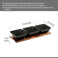 Ensemble de plateaux de service en bois Aiacia avec 3 bols carrés noirs, parfaits pour les collations, les condiments, les apéritifs, les buffets de fête