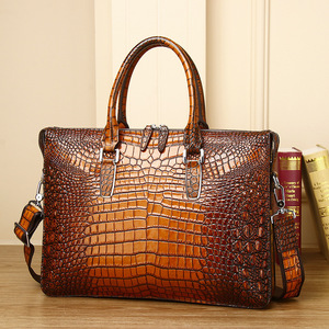 เคสรูดี้กระเป๋าเอกสารหนังจระเข้สำหรับผู้ชาย กระเป๋าใส่แล็ปท็อปขนาด 14 นิ้ว กระเป๋าสะพายไหล่ธุรกิจ สีแดงไวน์ - Product Image 3
