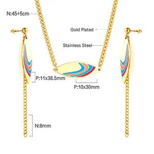 Ensemble de bijoux en acier inoxydable pour femmes, nouveau design en forme de feuille, ruban multicolore, cadeau - Product Image 3
