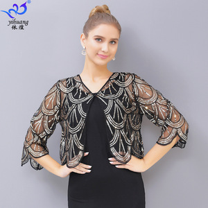 <span class=keywords><strong>Boléro</strong></span> en maille à paillettes pour <span class=keywords><strong>femme</strong></span>, 50 cm de long, 5 couleurs, cape de soirée à paillettes - Product Image 5