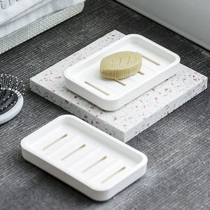 Rectangular Soap <b>Dish</b> Plastic Drainable Soap Holder For Bathroom Storage <b>Rack</b> White - Product Image 1