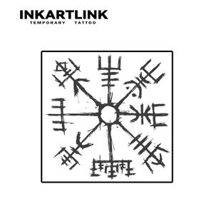 INKARTLINK Autocollant de tatouage semi-permanent 15 jours, motif <span class=keywords><strong>Boussole</strong></span> Viking Vegvisir, Totem Runic Nordique, Art Corporel Semi-permanent à base de plantes, Vente en gros - Product Image 4