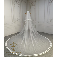 QUEENSGOWN Simple Élégant Voile De Mariée Ivoire À Deux Couches Avec Double Ruban De Satin Bord Mariage De Mariée Long Train Voile Avec Peigne