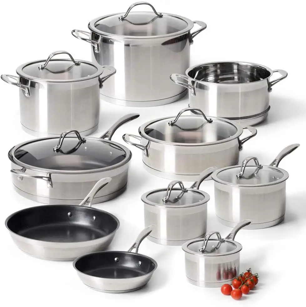 Chuyên Nghiệp Thép Không Gỉ Cookware Set 10 Piece Chảo Cảm Ứng Với Kính Cường Lực Có Nắp Đậy Và Chịu Nhiệt Xử Lý