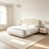 Cadre de lit King/Queen Size moderne, simple, luxueux et confortable, recouvert de cuir véritable, assemblé pour la chambre à coucher, V433