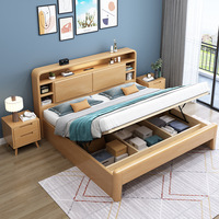 Lit plateforme en bois massif nordique, noyer, design minimaliste moderne, chambre à coucher, 1,8 m x 2 m, tête de lit douce, veilleuse, compact