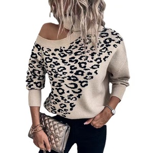 Maglione Pullover da Donna alla Moda Autunno Inverno con Stampa Leopardata a Maniche Lunghe, Maglieria con <span class=keywords><strong>Spalle</strong></span> <span class=keywords><strong>Scoperte</strong></span> Sehe Fashion - Product Image 6